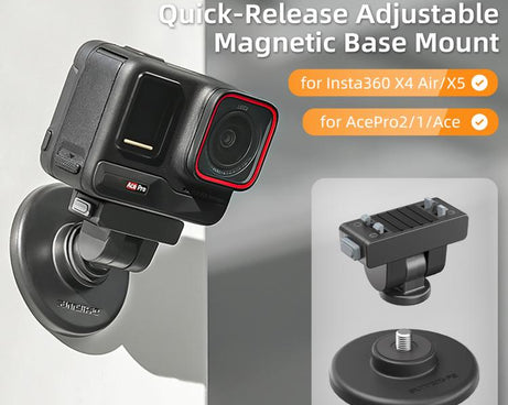 Sunnylife Quick-Release Magnetic Base Mount 1/4 180 Tilt Adjustable Tabletop Base Bracket For Insta360 X4 Air / X5 / Ace / Ace Pro 2 / 1, DZ-142 For Insta360 X4 Air / X5