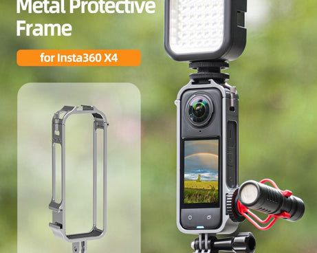 For Insta360 X4 Sunnylife Metal Protective Cage Rig with Cold Shoe Bases & Tripod Adapter