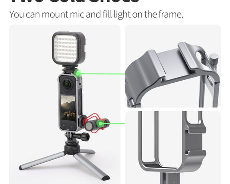 For Insta360 X4 Sunnylife Metal Protective Cage Rig with Cold Shoe Bases & Tripod Adapter