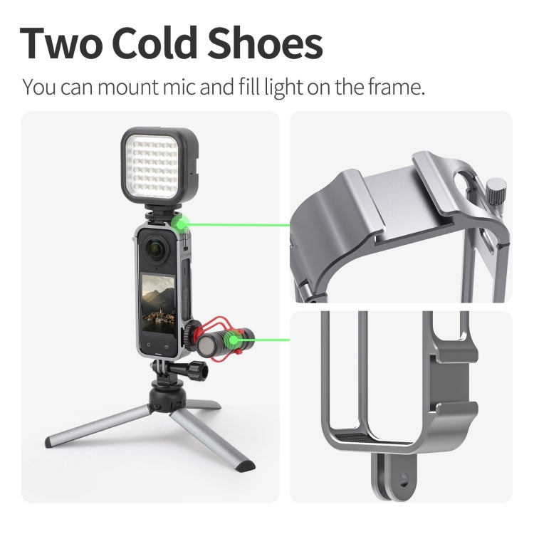 For Insta360 X4 Sunnylife Metal Protective Cage Rig with Cold Shoe Bases & Tripod Adapter