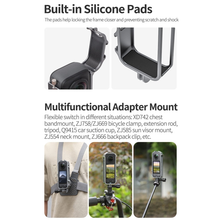 For Insta360 X4 Sunnylife Metal Protective Cage Rig with Cold Shoe Bases & Tripod Adapter