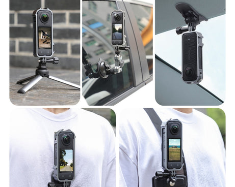 For Insta360 X4 Sunnylife Metal Protective Cage Rig with Cold Shoe Bases & Tripod Adapter