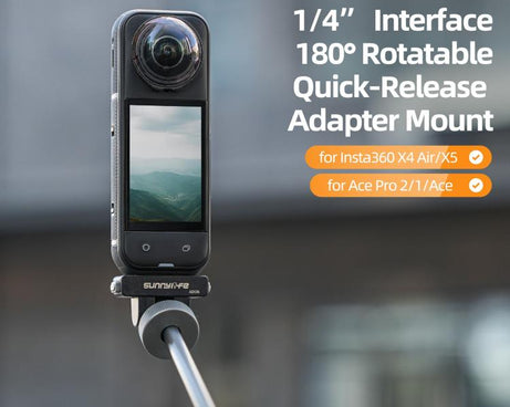 Sunnylife Magnetic Quick Release Adapter Mount 1/4 180 Tilt Adjustable Selfie Stick Adapter Stand for Insta360 X4 Air / X5 / Ace Pro 2 / 1 / Ace, AD136 For Insta360 X4 Air / X5