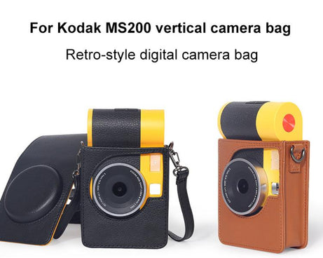 Vertical Full Body Camera Vegan Leather Case Bag with Strap For Kodak MiniShot2 Era MS200, For Kodak MINI SHOT 2 ERA MS200