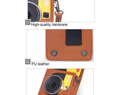 Vertical Full Body Camera Vegan Leather Case Bag with Strap For Kodak MiniShot2 Era MS200, For Kodak MINI SHOT 2 ERA MS200
