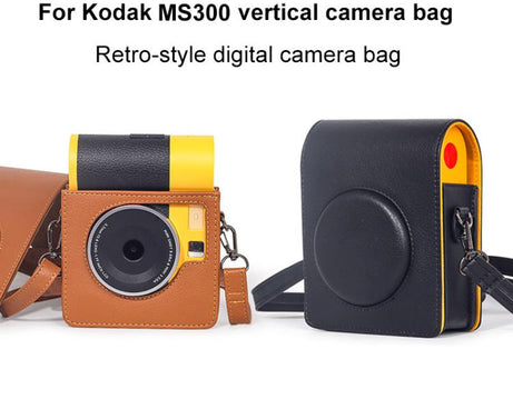 Vertical Full Body Camera Vegan Leather Case Bag with Strap For Kodak MINI SHOT 3 ERA MS300, For Kodak MINI SHOT 3 ERA MS300