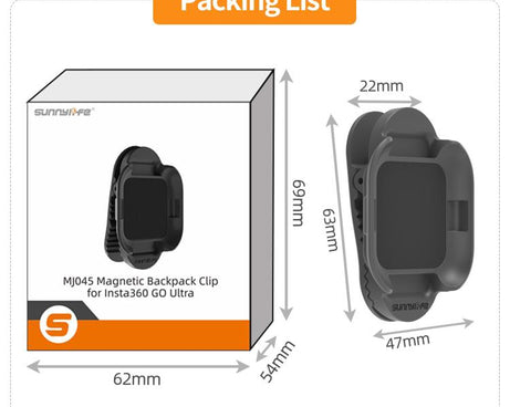 For Insta360 GO Ultra Sunnylife Magnetic Backpack Clip Action Camera Clamp Vertical-Horizontal Mount