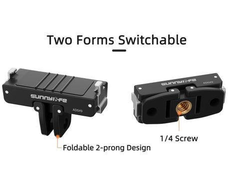 For Insta360 GO Ultra Sunnylife Magnetic Quick Release Adapter Mount Foldable Base Dual-Claws 1/4 Adapter