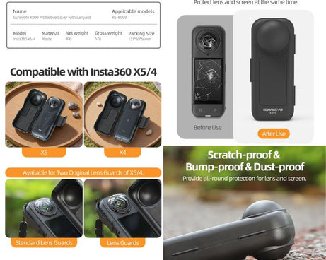 For Insta360 X5 / X4 Sunnylife Integrated Lens Screen Protective Cover Camera Case with Strap