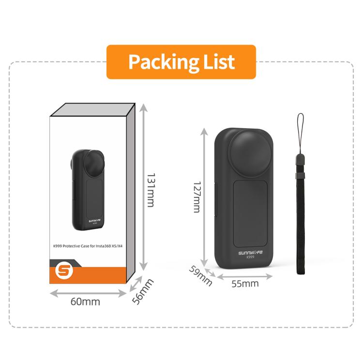 For Insta360 X5 / X4 Sunnylife Integrated Lens Screen Protective Cover Camera Case with Strap