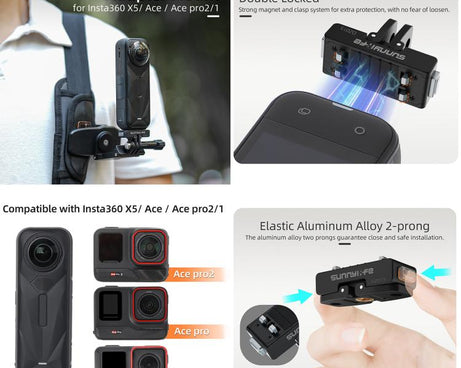 Sunnylife Magnetic Quick Release Adapter Mount Action Camera Foldable Cam Stand For Insta360 X5 / Ace / Ace Pro 2 / 1