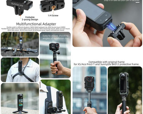 Sunnylife Magnetic Quick Release Adapter Mount Action Camera Foldable Cam Stand For Insta360 X5 / Ace / Ace Pro 2 / 1