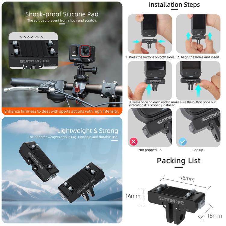 Sunnylife Magnetic Quick Release Adapter Mount Action Camera Foldable Cam Stand For Insta360 X5 / Ace / Ace Pro 2 / 1