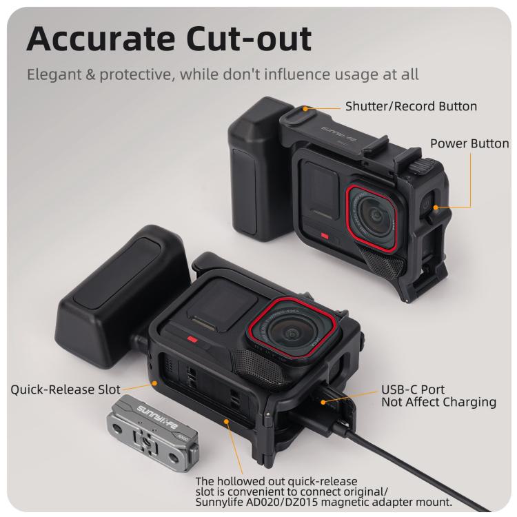 Sunnylife Street Photography Handle Ergonomic Hand Grip Quick Release Shutter Handle for Insta360 Ace Pro 2 / 1