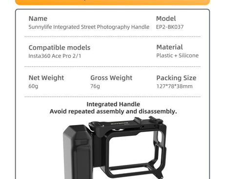 Sunnylife Street Photography Handle Ergonomic Hand Grip Quick Release Shutter Handle for Insta360 Ace Pro 2 / 1