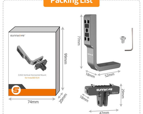 For Insta360 X5 / X4 Sunnylife L-Type Vertical-Horizontal Magnetic Mount with DZ015 Magnetic Adapter Quick Release Mount Adapter Stand