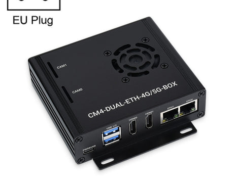 Waveshare Dual Gigabit Ethernet 5G/4G Computer Box with Cooling Fan for Raspberry Pi CM4