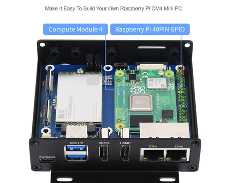 Waveshare Dual Gigabit Ethernet 5G/4G Computer Box with Cooling Fan for Raspberry Pi CM4