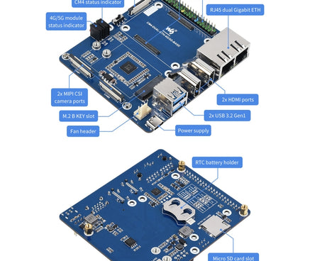 Waveshare Dual Gigabit Ethernet 5G/4G Computer Box with Cooling Fan for Raspberry Pi CM4