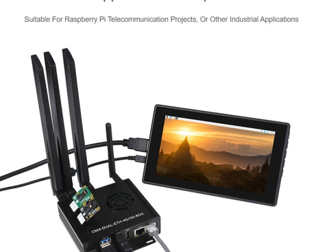 Waveshare Dual Gigabit Ethernet 5G/4G Computer Box with Cooling Fan for Raspberry Pi CM4