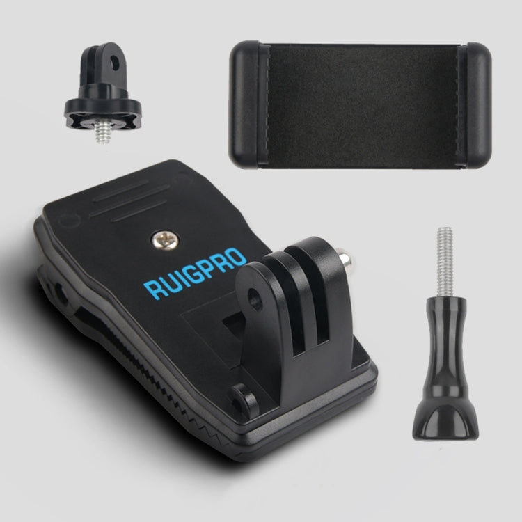 RUIGPRO 360 Degree Rotation Backpack Rec-Mounts Clip Clamp Mount + Phone Clamp for GoPro, Insta360, DJI and Other Action Cameras