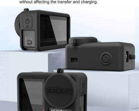 For DJI OSMO Action 4 / 3 STARTRC Silicone Shockproof Case with Lens Cap & Strap