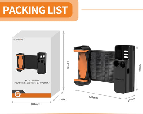 For DJI OSMO Pocket 3 Sunnylife OP3-AD744 Expanded Phone Clamp Holder with Storage Case
