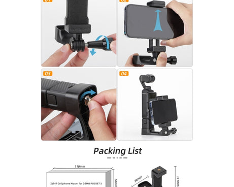 For DJI OSMO Pocket 3 Sunnylife Front Phone Holder Mount Handheld Tripod Expansion Brackets, OP3-ZJ747