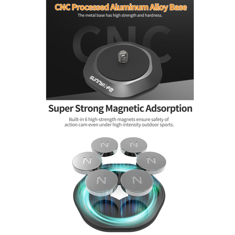 Sunnylife Universal Metal Magnetic Base 1/4 inch Adapter Aluminium Alloy Pivot Stand Base