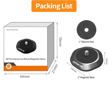Sunnylife Universal Metal Magnetic Base 1/4 inch Adapter Aluminium Alloy Pivot Stand Base