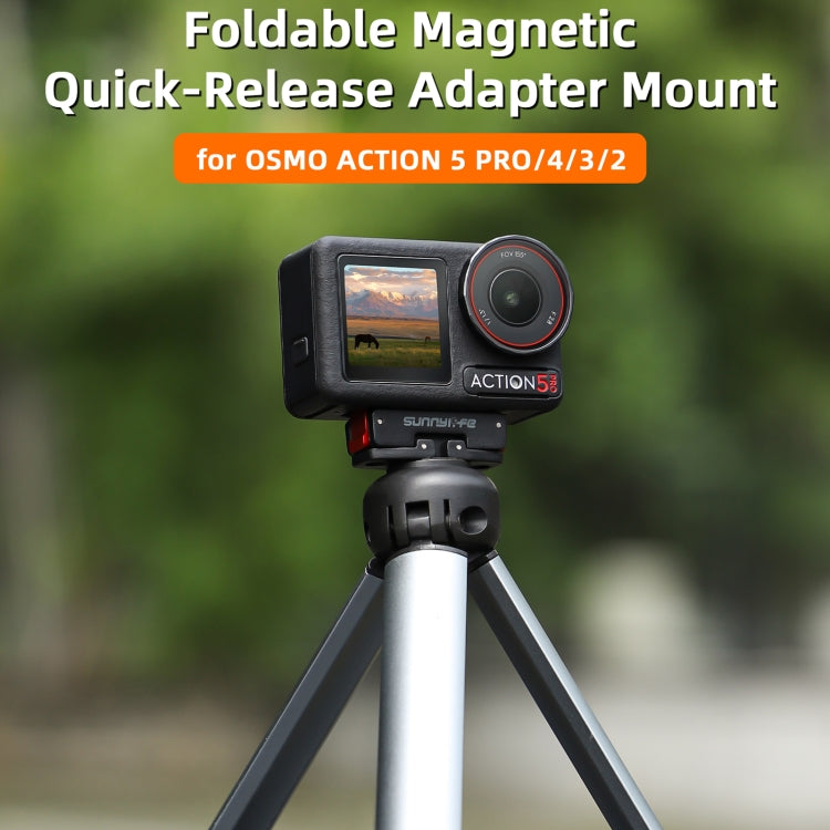 For DJI Osmo Action 5 Pro / 4 / 3 Sunnylife Foldable Magnetic Quick Release Mount Action Camera Selfie Stick Tripod Adapter Cam Stand