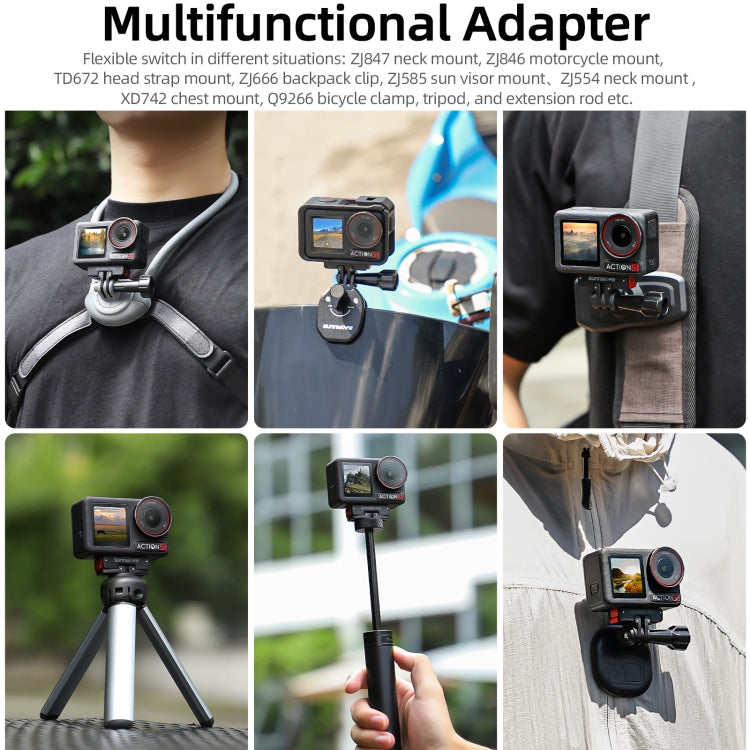 For DJI Osmo Action 5 Pro / 4 / 3 Sunnylife Foldable Magnetic Quick Release Mount Action Camera Selfie Stick Tripod Adapter Cam Stand