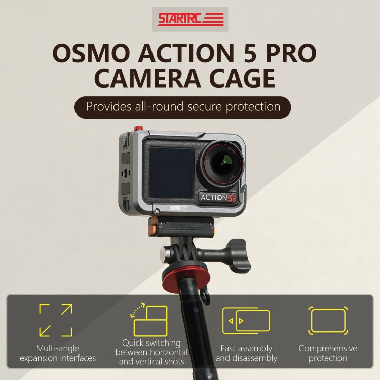 For DJI Osmo Action 5 Pro STARTRC Metal Cage Expansion Adapter Frame with Cold Shoe