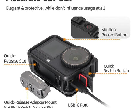 For DJI Osmo Action 6 Sunnylife Protective Case Frame Mount AdapterHousing Case with Detachable Sun Hood, For DJI Osmo Action 6