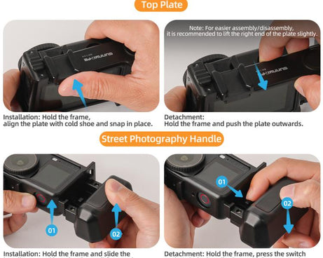 For DJI Action 6 Sunnylife 2-in-1 Detachable Protective Frame & Street Photography Handle Ergonomic Hand Grip Quick Release Shutter Handle, For DJI Action 6