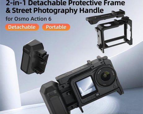 For DJI Action 6 Sunnylife 2-in-1 Detachable Protective Frame & Street Photography Handle Ergonomic Hand Grip Quick Release Shutter Handle, For DJI Action 6