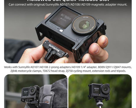 For DJI Action 6 Sunnylife 2-in-1 Detachable Protective Frame & Street Photography Handle Ergonomic Hand Grip Quick Release Shutter Handle, For DJI Action 6