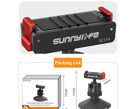 Sunnylife Magnetic Quick-Release Ball-Joint Adapter Mount 360 Rotatable Suction Cup Bracket For DJI Osmo 360 / Action 5 Pro / 4 / 3, For DJI Osmo 360 / Action 5 Pro / 4 / 3