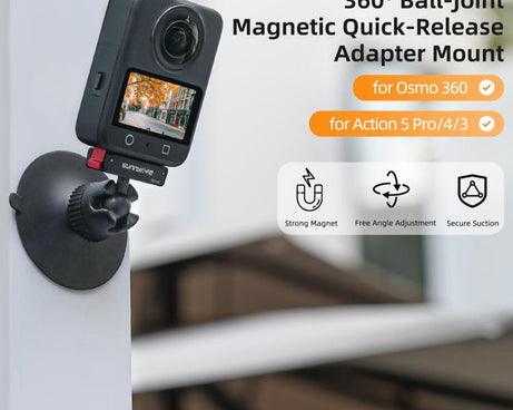 Sunnylife Magnetic Quick-Release Ball-Joint Adapter Mount 360 Rotatable Suction Cup Bracket For DJI Osmo 360 / Action 5 Pro / 4 / 3, For DJI Osmo 360 / Action 5 Pro / 4 / 3