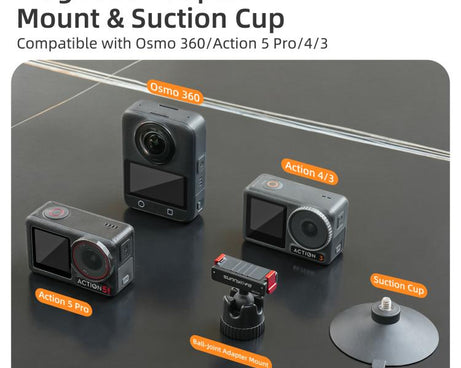 Sunnylife Magnetic Quick-Release Ball-Joint Adapter Mount 360 Rotatable Suction Cup Bracket For DJI Osmo 360 / Action 5 Pro / 4 / 3, For DJI Osmo 360 / Action 5 Pro / 4 / 3