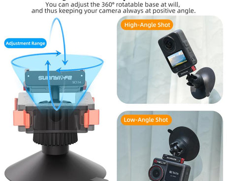Sunnylife Magnetic Quick-Release Ball-Joint Adapter Mount 360 Rotatable Suction Cup Bracket For DJI Osmo 360 / Action 5 Pro / 4 / 3, For DJI Osmo 360 / Action 5 Pro / 4 / 3