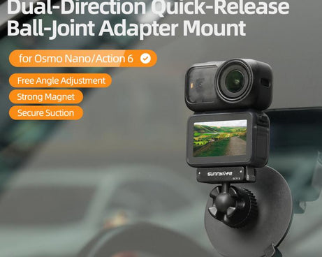 Sunnylife Dual-Direction Magnetic Quick-Release Ball-Joint Adapter Mount 360 Rotatable Suction Cup Bracket For DJI Osmo Nano / Action 6, For DJI Osmo Nano / Action 6