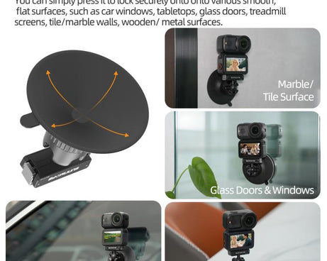 Sunnylife Dual-Direction Magnetic Quick-Release Ball-Joint Adapter Mount 360 Rotatable Suction Cup Bracket For DJI Osmo Nano / Action 6, For DJI Osmo Nano / Action 6