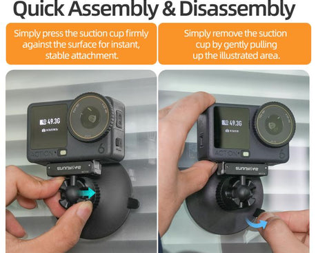 Sunnylife Dual-Direction Magnetic Quick-Release Ball-Joint Adapter Mount 360 Rotatable Suction Cup Bracket For DJI Osmo Nano / Action 6, For DJI Osmo Nano / Action 6