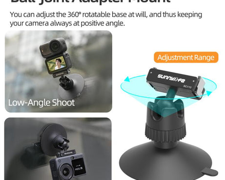 Sunnylife Dual-Direction Magnetic Quick-Release Ball-Joint Adapter Mount 360 Rotatable Suction Cup Bracket For DJI Osmo Nano / Action 6, For DJI Osmo Nano / Action 6