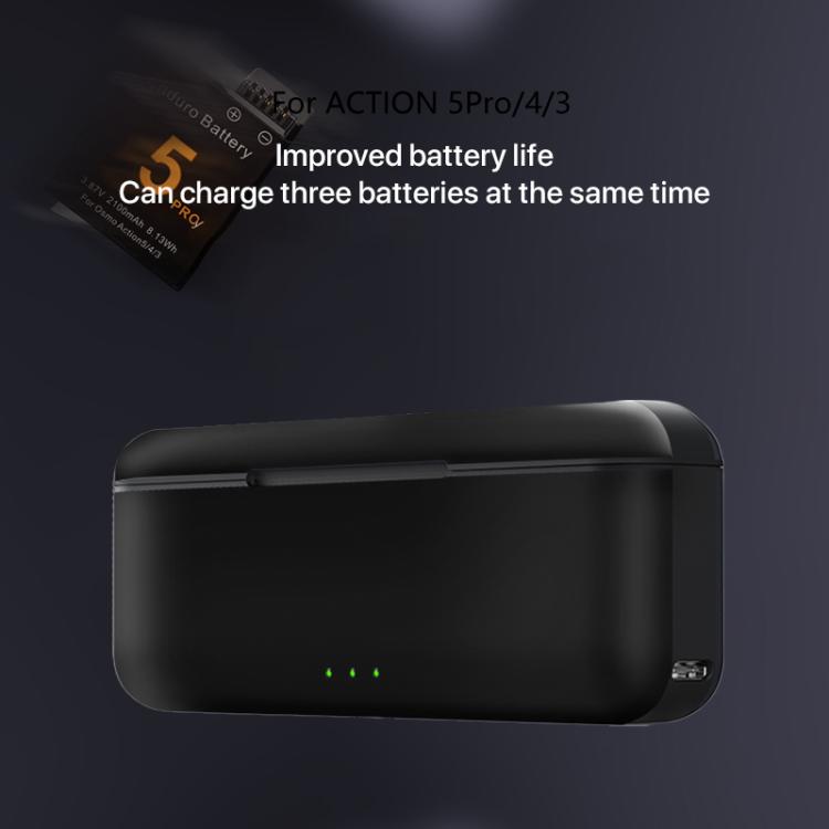 For DJI Osmo Action 5 Pro Multifunction Tri-Slot Batteries Charger Storage Box