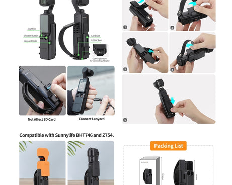 For DJI OSMO Pocket 3 Sunnylife Hand Band Protective Frame Cold Shoe Extension Handle Cover