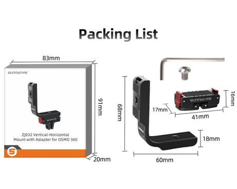 For DJI Osmo 360 Sunnylife Metal L-Type Vertical-Horizontal Mount with Magnetic Adapter Quick Release Mount Adapter Stand