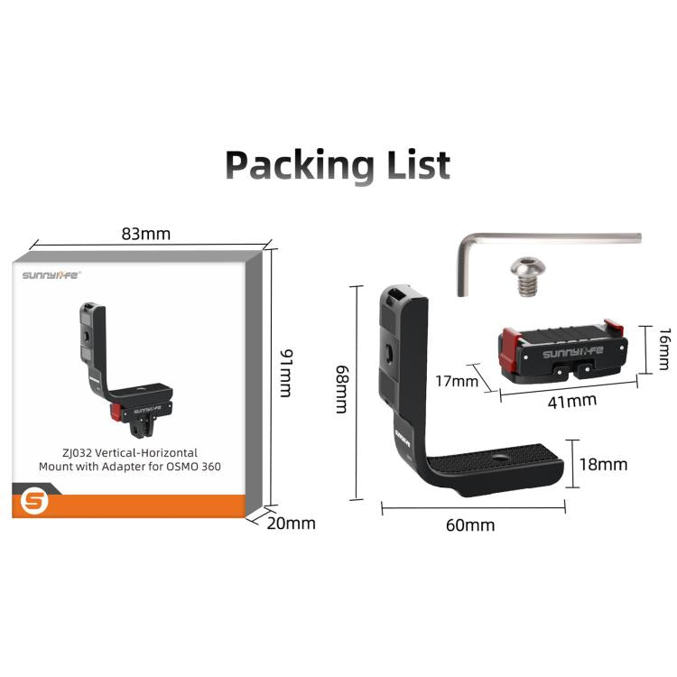 For DJI Osmo 360 Sunnylife Metal L-Type Vertical-Horizontal Mount with Magnetic Adapter Quick Release Mount Adapter Stand