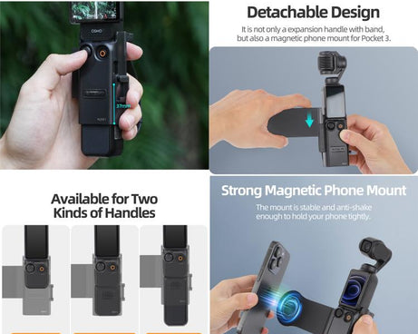 For DJI Osmo Pocket 3 Sunnylife Hand Band Magnetic Expansion Adapter Phone Teleprompter Holder Mount Extension Handle